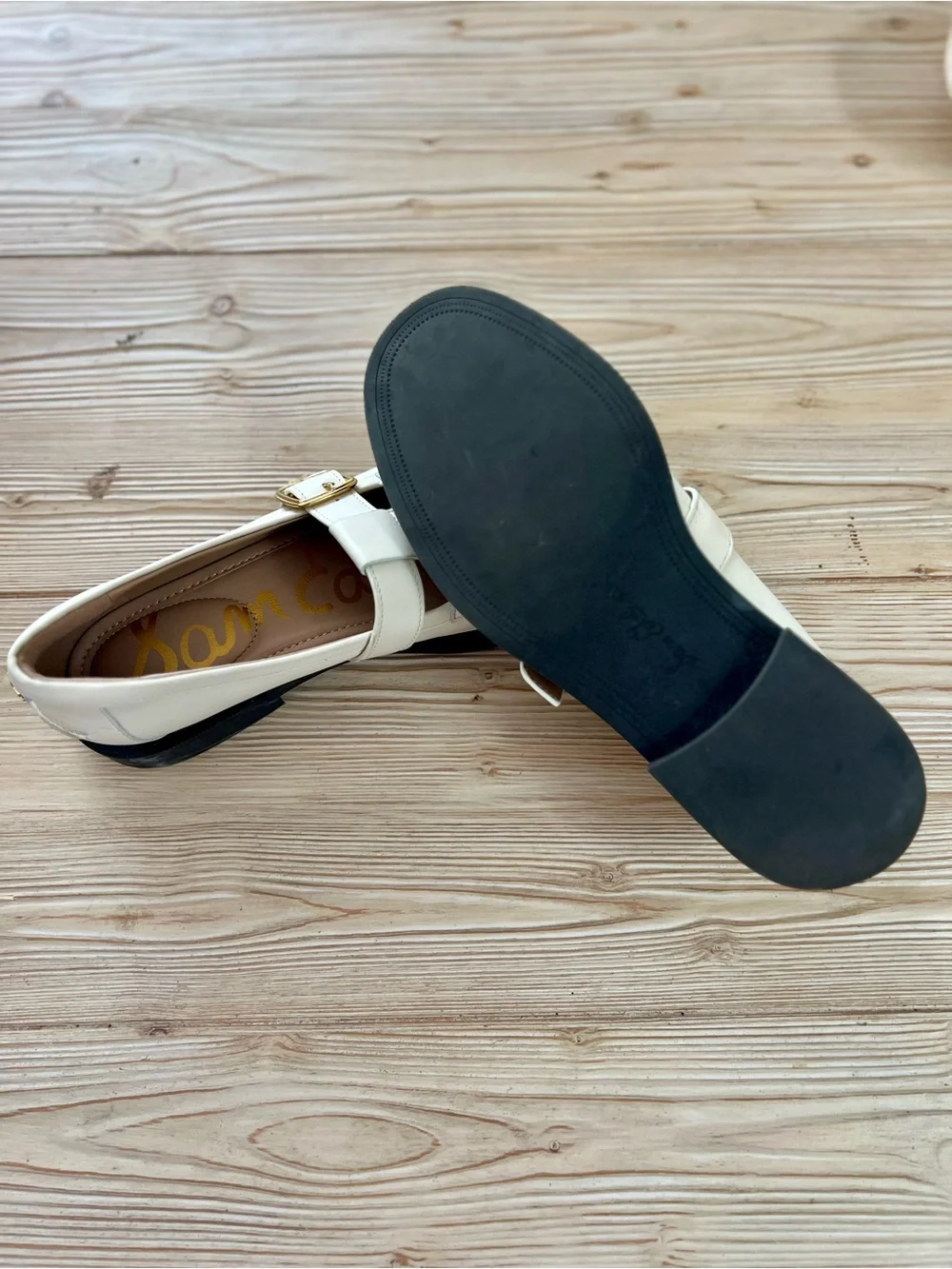 Sam Edelman Elaina Ivory Leather Buckle Loafers Size 7